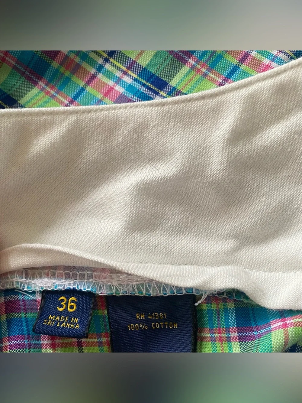 Polo Golf Ralph Lauren Mens Size 36 Blue Green Pink Madras Plaid Shorts